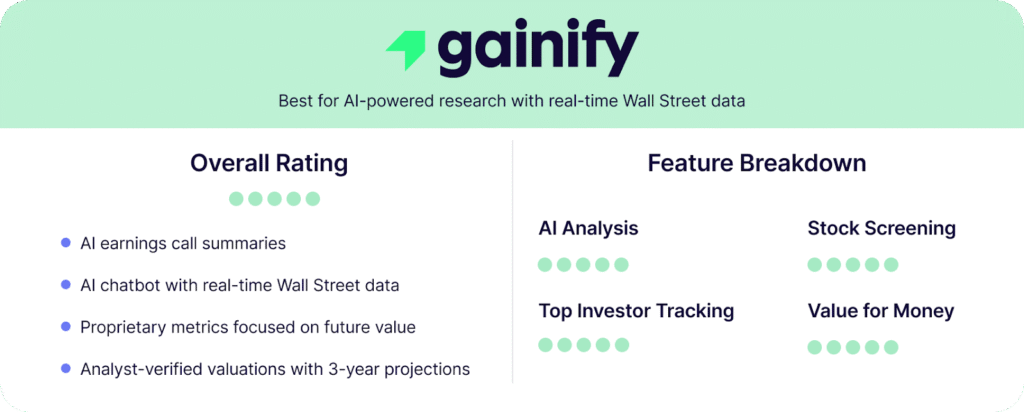 Gainify Best for Al-powered research with real-time Wall Street data