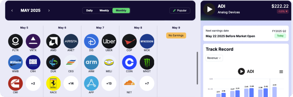 Gainify Earnings Calendar
