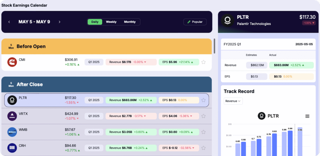 Gainify Earnings Calendar