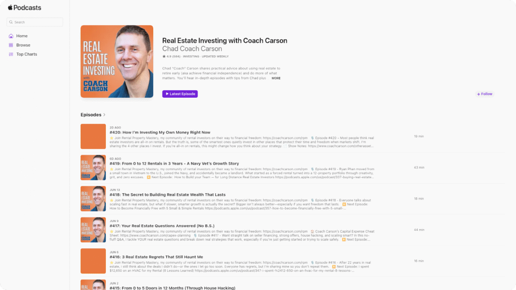 best investing podcasts - Real Estate Investing with Coach Carson