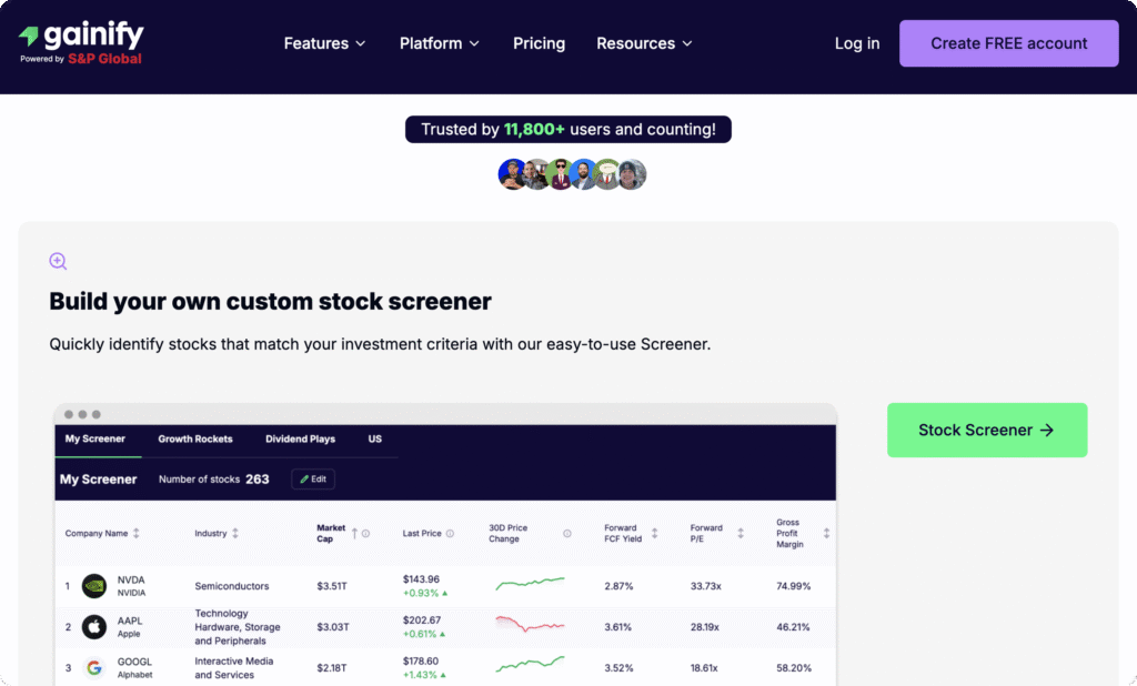 best stock screeners -  Gainify.io - Custom and Pre-Built Stock Screening