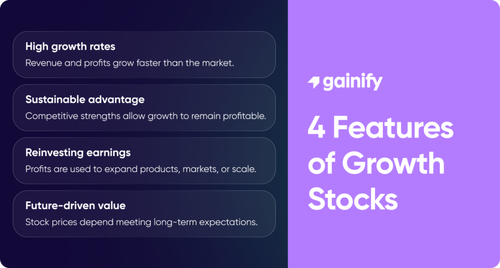 dividend vs growth stocks - features of Growth Stocks