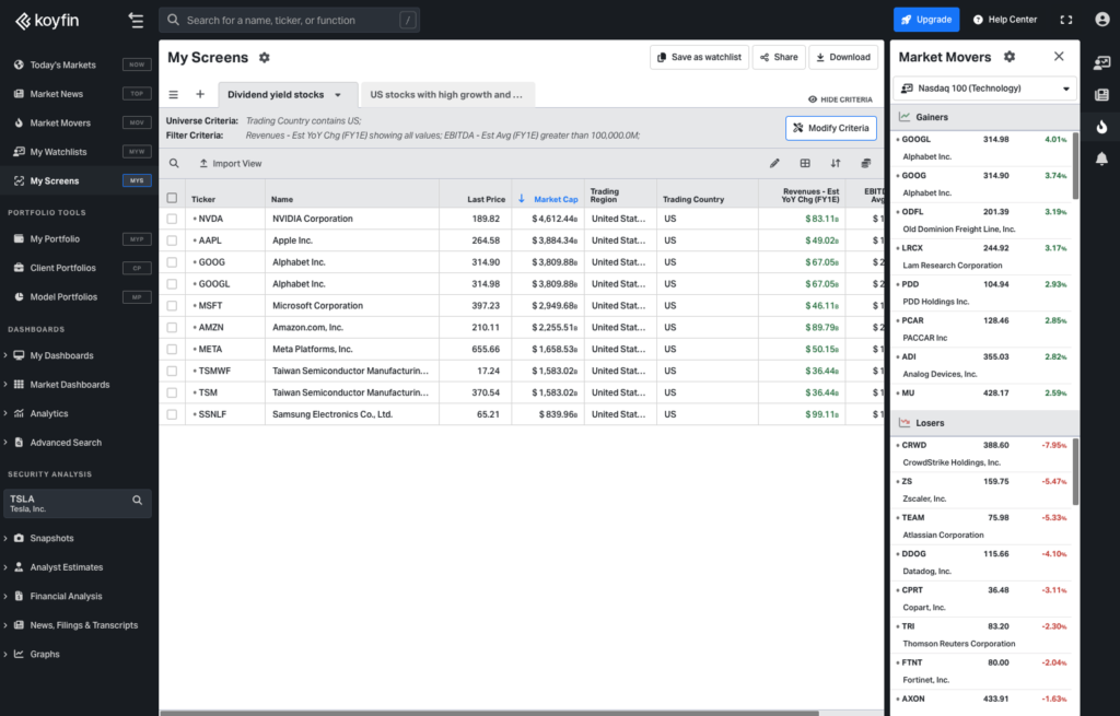 best free stock screener - Koyfin