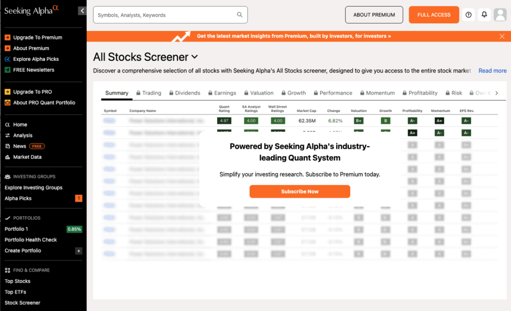 best free stock screener - SeekingAlpha